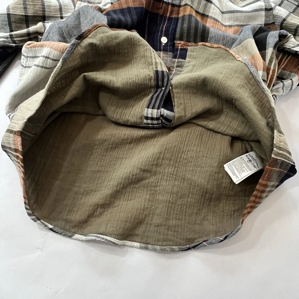 Banana Republic Untucked Shirt Sz M Mens Plaid Slim Fit Double Weave Button‎ Up